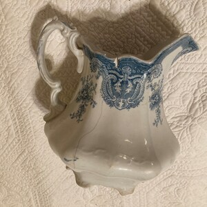 Blue & Whote 1890&#39;s Pitcher Porcelaine Royale Pitcairns Limited Tunnstall England Berwyn # 20 Berwyn