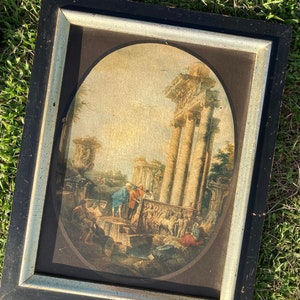 Pair of Vintage Framed Prints of Classical Greece, 19th Century Lord Elgin buying Marble Statues