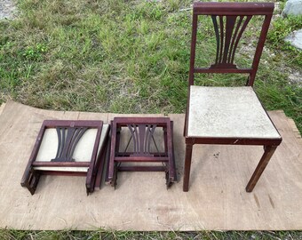 3 Vintage Steel & Wood Classic Folding Picnic Chairs. Highest Quality 1950's-1980's