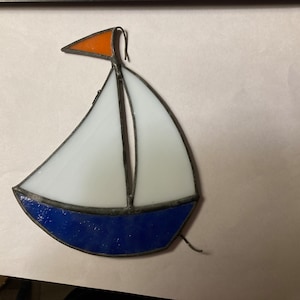 Hand Made  Cut and Leaded Glass Sloop, Sail  Boat Hangs from Ceiling