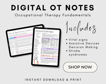Occupational Therapy Notes Bundle, OT Concepts, Assistive Devices, Stroke, Rehab, SNF, Inpatient