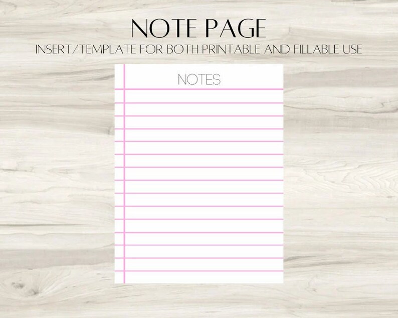 Notes Page, Printable Notes, Digital Notes, Instant Download, Lined