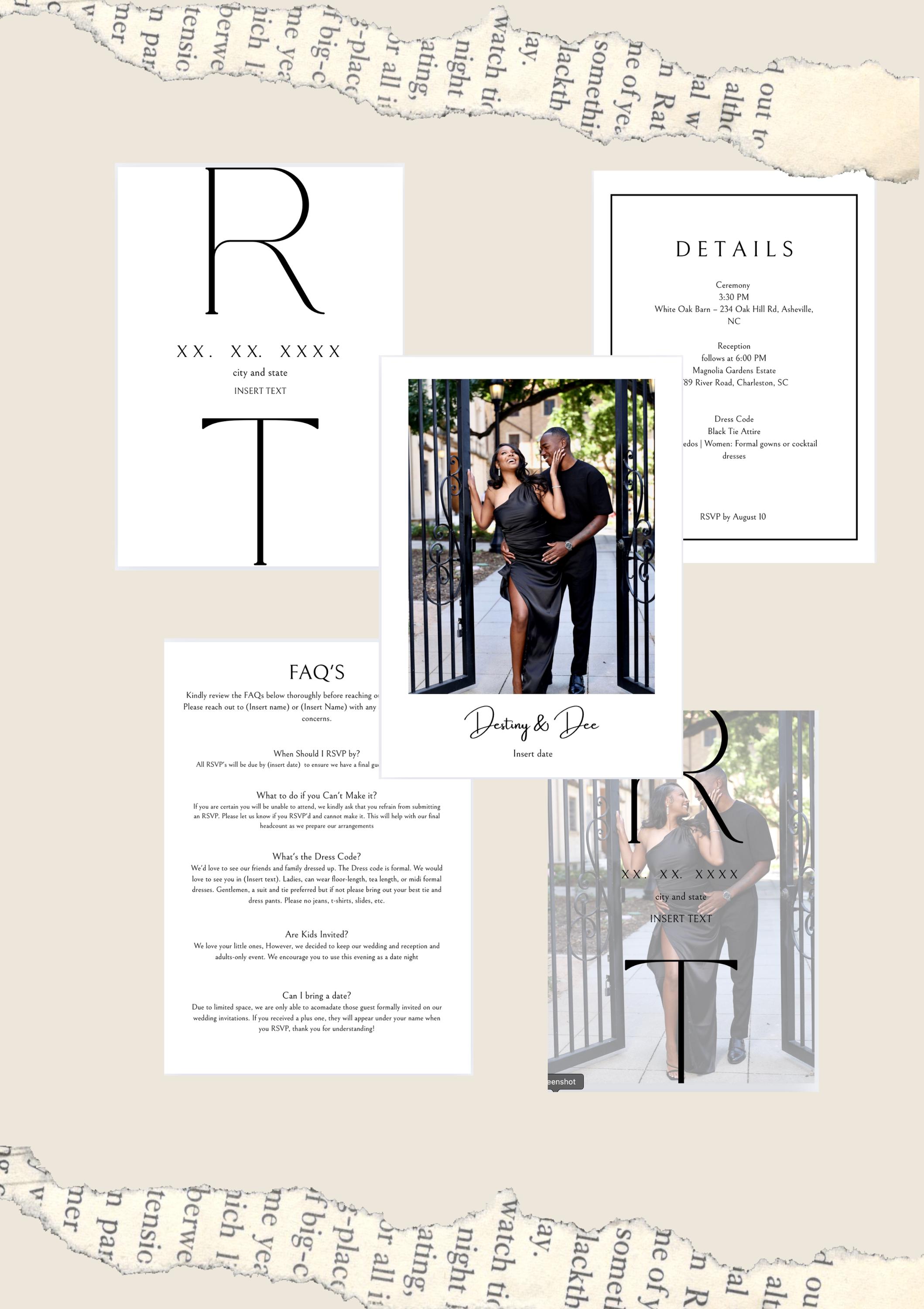 Editable Minimalist Wedding Invitation Template| Save the DateTemplate |Elegant Modern Wedding Invite| Printable DIY Template| Includes FAQs