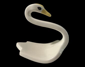 MCM Minimalist Swan Sculptural Ceramic Towel Holder | Ceramic Swan Bathroom Decor | Swan Towel Holder | Mid Century Decor