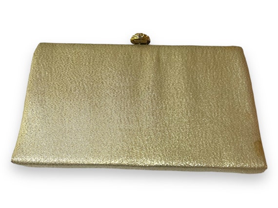 VTG Gold Lame Evening Bag with Disappearing Chain - image 7