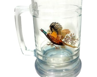 2 ~ 1970s Pheasant Beer Stein Mug by Princess House, Set of Two, Weighted Hunting Game Bird Beeer Steins, Hunter Beer Stein
