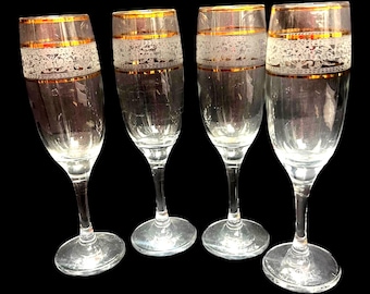 4 ~ Champagne Glasses 22K Gold | Set of Four | Wedding Table | Elegant Toasting Flutes | Wedding Stemware | Hollywood Regency Barware Set