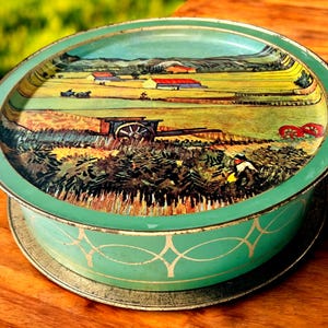 Large Vintage Vincent Van Gogh Artist Landscape Tin Box From