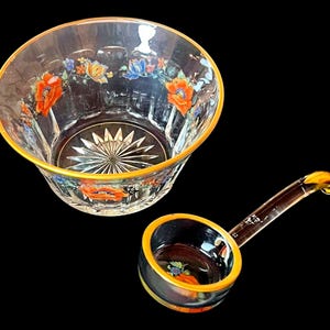 1920s Bowl and Spoon Imperial Glass Jam Bowl with Handpainted Poppy Flowers | Cottagecore | Tea Party Dishes | Includes Bowl and Spoon
