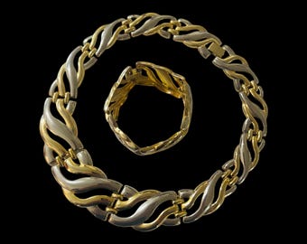 VTG Gold/Silver Tone Choker/Collar Statement Necklace with matching Bracelet | 80s Fashion | Retro Fashion
