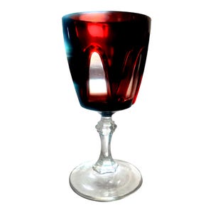 Vintage Cristal d'Arques Luminarc Ruby Red Wine Goblets Set of Six "Gothic Arch" Series, Mid Century Barware, French Crystal Goblets