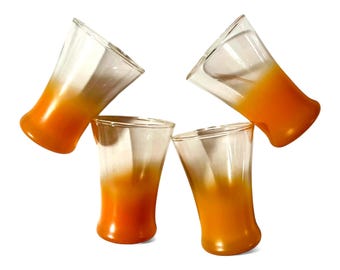 4 ~ 60s Blendo Orange Juice Glasses | Drinking Glasses | MCM Atomic | Retro Barware Set 0f 4 | Retro Home Decor | Blendo Glassware