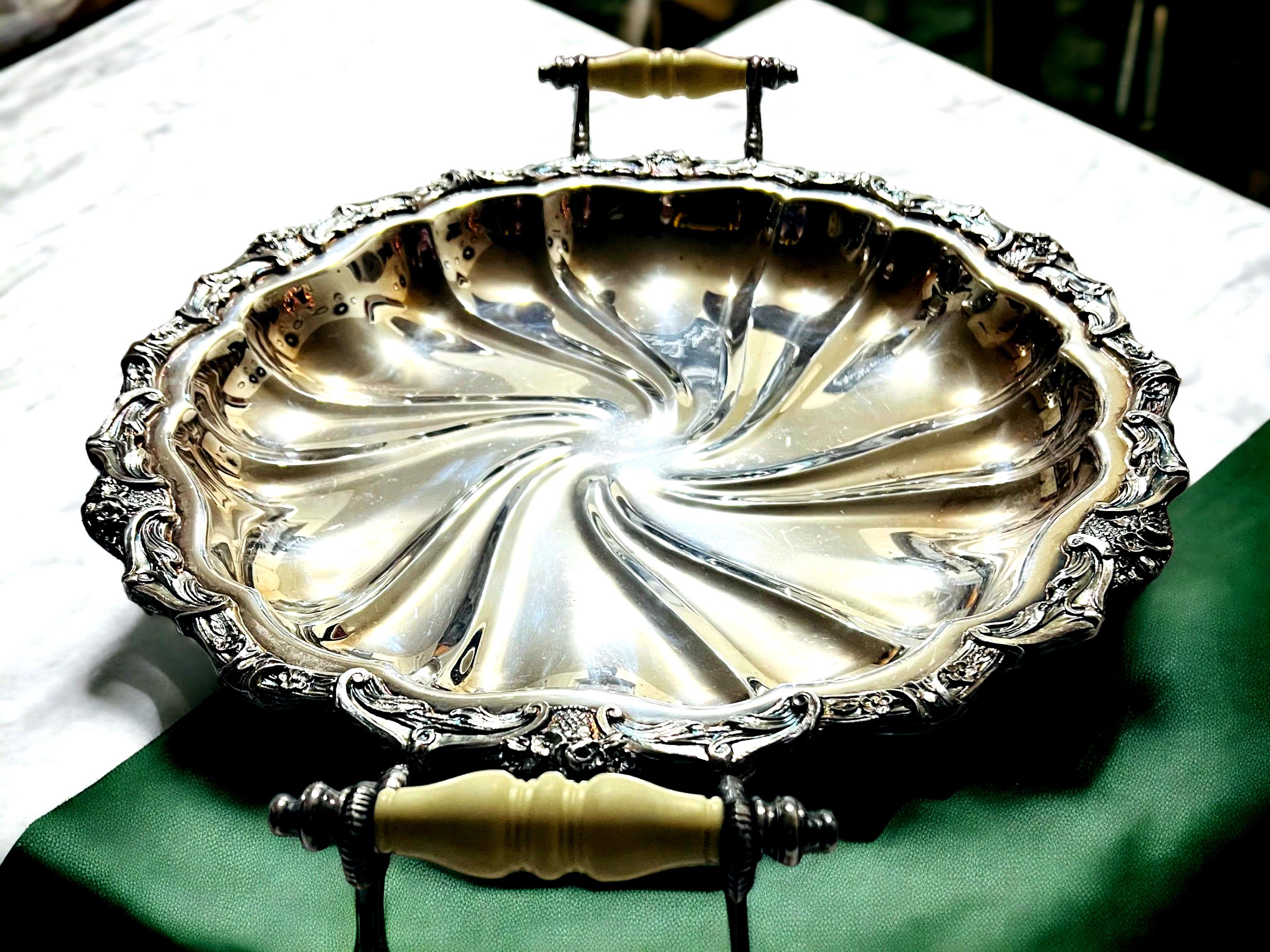 RARE Crown Silver on Copper 16” Serving Tray Swirl Fluted