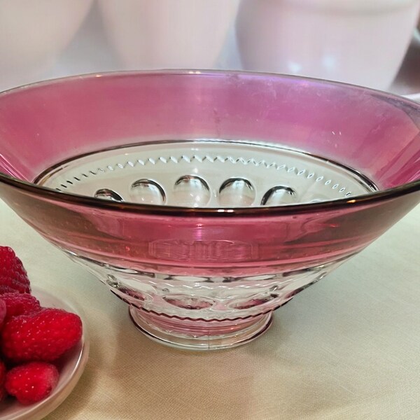 RARE Tiffin Kings Crown Ruby Flash Thumbprint Salad Bowl | Mid Century Glass