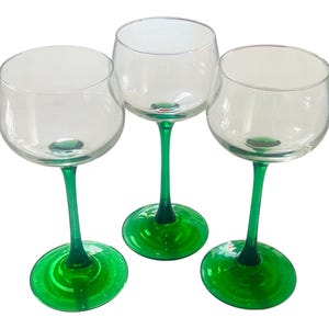 3 ~ Luminarc France Coupe Glass | One Available | 6.5&quot; tall | Set of Three | French Emerald Green Arcoroc | Vintage Barware