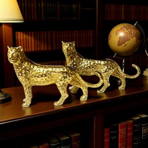 2 ~ VTG BRASS 5.8" Tall x 9" Long Cheetah Sculpture | Set of Two | Home Decor