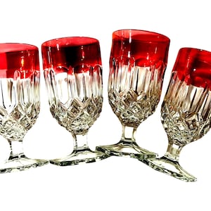 4 ~ Tumblers Ruby Red Flash Tiffin Rimmed Stemware | Mid Century Glass | Set of 4 | 5.75” tall | Ruby Flash Drinking Glass | Cottagecore