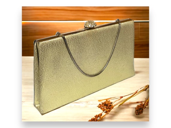VTG Gold Lame Evening Bag with Disappearing Chain - image 9