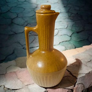 Monmouth Pottery | Earthenware Brown Speckled Pitcher/Coffee Pot | Decanter 11&quot; Tall | MCM Maple Leaf USA | Mid Century Modern