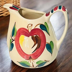 50s Pitcher Apple Puritan Pottery Earthenware Slip WARE | Retro Kitchen | Farmhouse Kitchen | Mid Century Vintage Pitcher