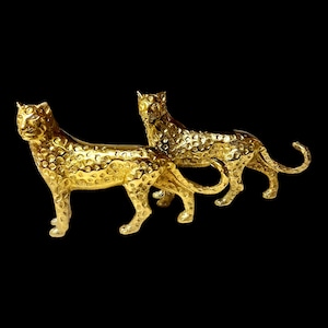 2 ~ VTG BRASS 5.8" Tall x 9" Long Cheetah Sculpture | Set of Two | Home Decor