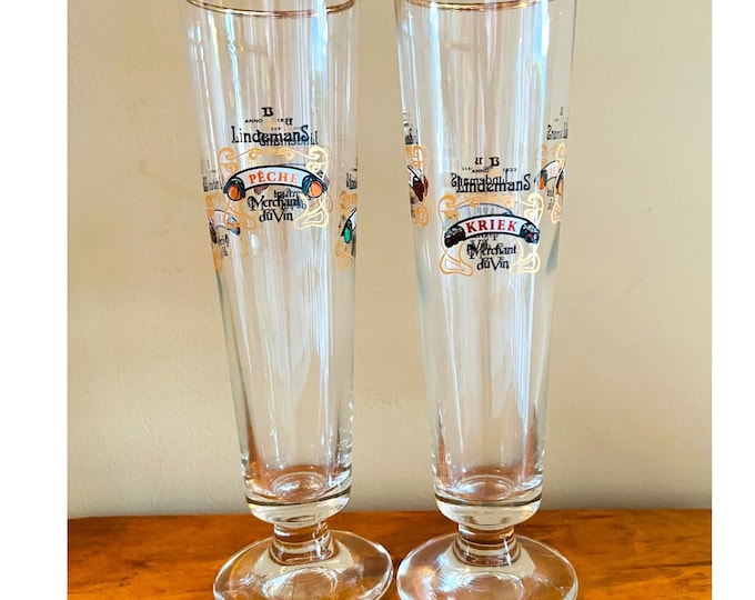 Set of Two Rare Lindemans Stemmed Beer Glasses, Merchant Du Vin Lambic