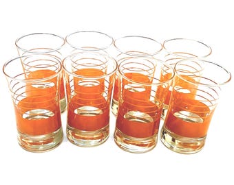 8 ~ 60s Orange Striped Juice Glasses | Drinking Glasses | MCM Atomic Decor | Retro Barware Set 0f 8 | Farmhouse Kitchen | Wedding Gift