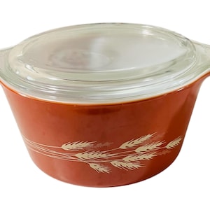 VTG PYREX Autumn Harvert Wheat Casserole Dish w/Lid | 473-B 1 QT | Lidded Casserole Dish | Collectable Pyrex