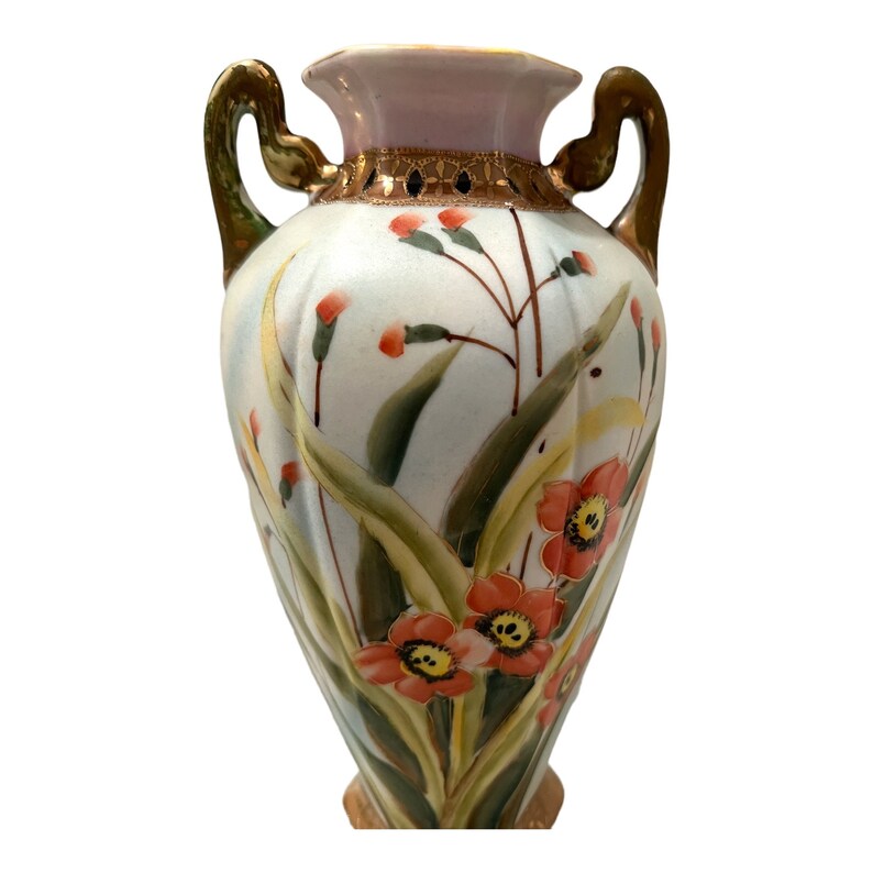 Nippon Vase, Antique Porcelain Hand Painted Vase, Double Handled Vase