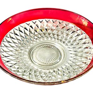 Large Ruby Flash Diamond Point Bowl 13.25" | Mid Century Glass | Kings Crown Dishes | Vintage Cottage Chic | Mid Century Modern | Home Decor