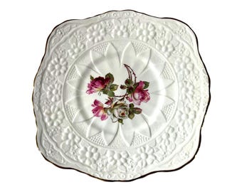 VTG Plate Staffrodshire Crown DORSET Fine Bone China Square 8.25" Plate | Rose Chintz Embossed Plate | Shabby Decor | English Cottagecore