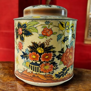 VTG Tin DAHER Asian Floral Metal Tin | Boho Decor | Asian Decor | English Tin