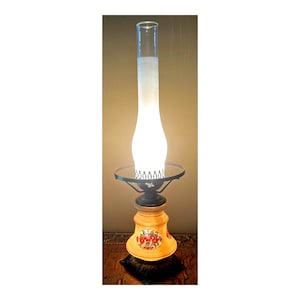Extra Large 3-Way Hurricane Lamp Brass w/Tiffaney Style Roses, 3-way Light, Farmhouse Decor, Rustic Decor, Bedroom Lamp, Cabin Lamp