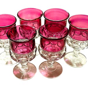 6 ~ Goblets Tiffin Fransiscan King's Crown Ruby Flash Stemware | Mid Century Glass | Set of 6 | 4.25” tall