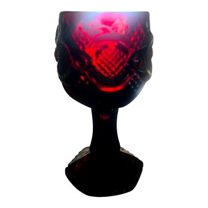 4 ~ Cape Cod 1876 Avon Collection Ruby Red Mini Goblet, Set of 4, Ruby Red Pressed Glass, Holiday Dishes, 4.5" Tall 3 oz