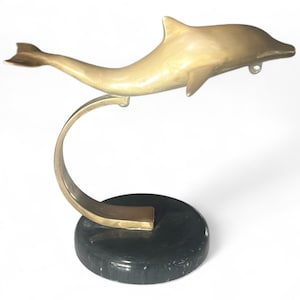 MCM BRASS Dolphin Sculpture on Black Marble | Dolphin Figurine | MCM Home Decor | Office Decor | circa 1970 | Nautical Decor | Mid Century