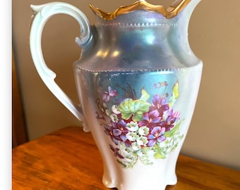 Porcelain Handpainted Tea Pot Vintage Floral | Cottage Chic Vase | Vintage Decor