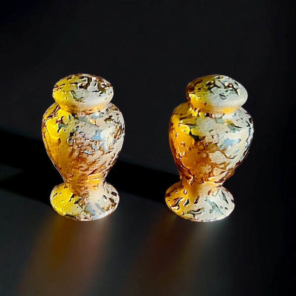 Pair of RARE Vintage  22k Gold Plated Ceramic Salt & Pepper Shakers