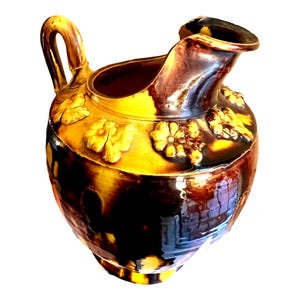 30s Folk Art Majolica Pottery Mexican Dripware Small Pitcher | Circa 1930 | Antique Mexican Dripware Pottery | Sculptural Mexican Pottery