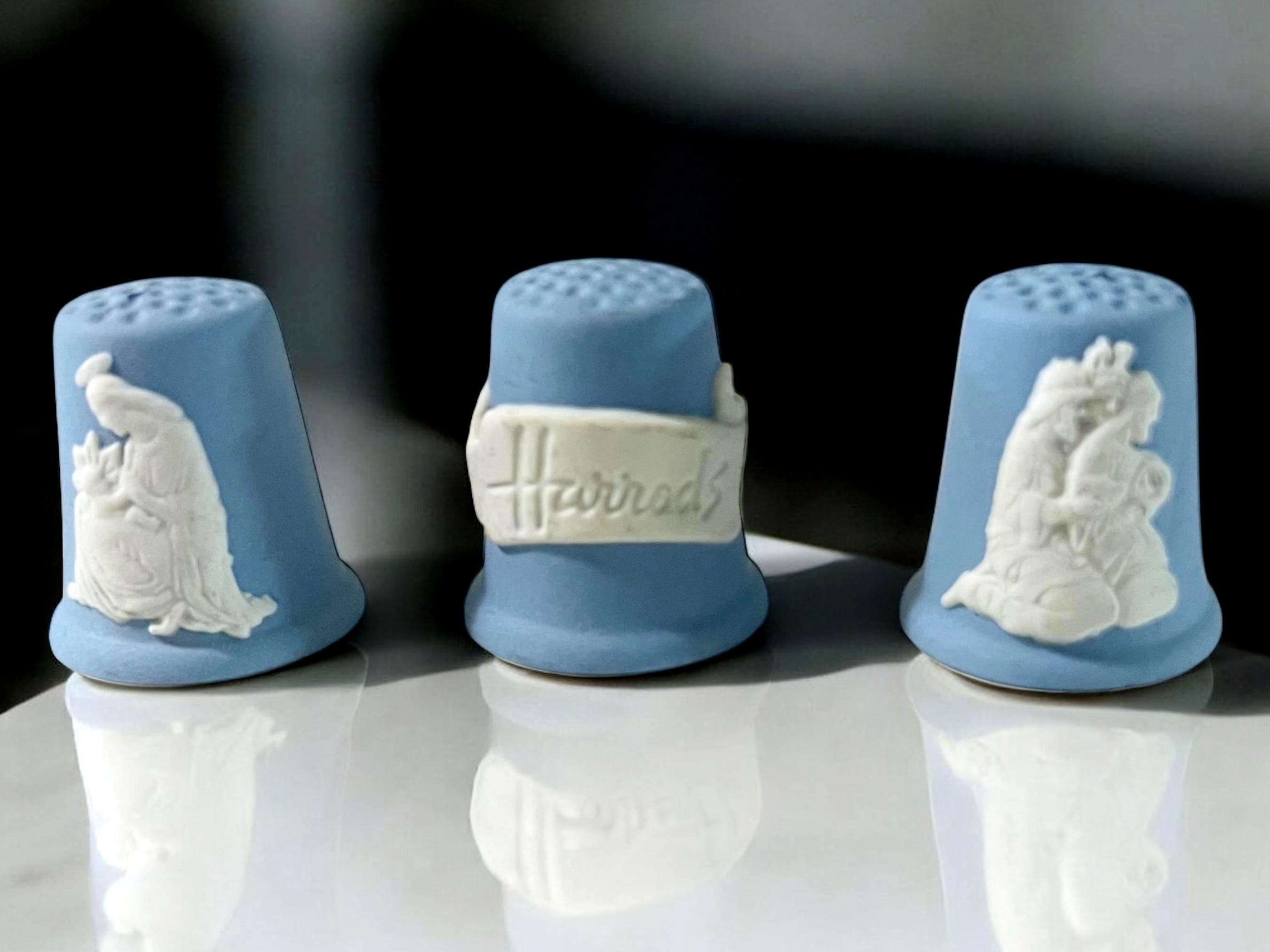 3 ~ VTG Thimbles Wedgwood Jasperware Lot of 3 Needlepoint Accessories Circa 1980 Christmas Theme Thimbles Gift for Seamstress