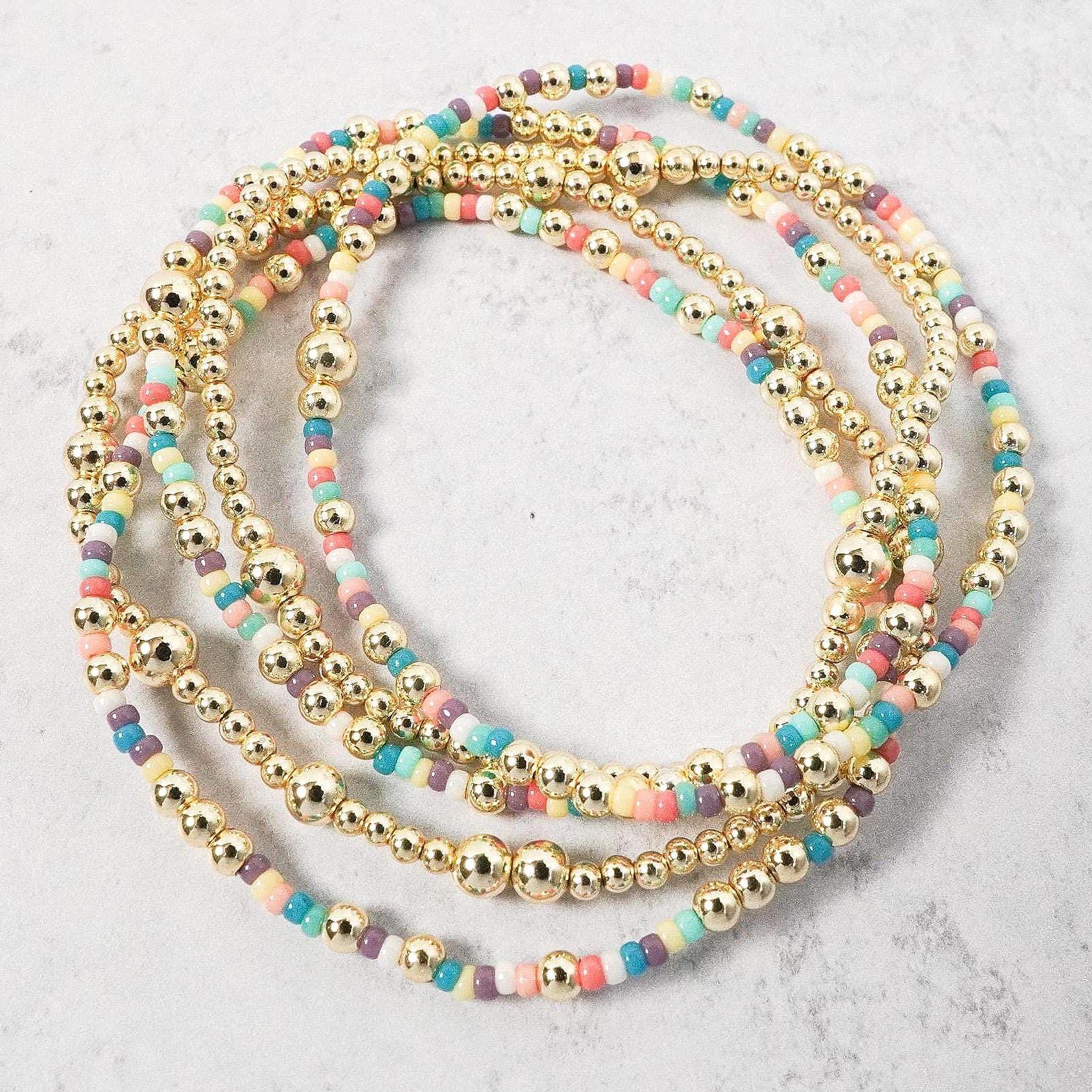 South Beach Miami Seed Bead Bracelet: 18K Gold-Plated Stretchy Bracelet