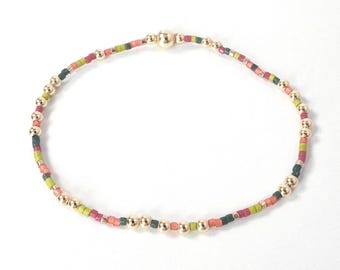 Miyuki Delica Bead Bracelet: Fall Colors, 14k Gold Filled