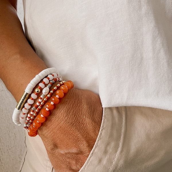 Austin Orange Game Day Bracelet Stack, Burnt Orange, Bracelets, Jade Bracelet, School Spirit Bracelets,