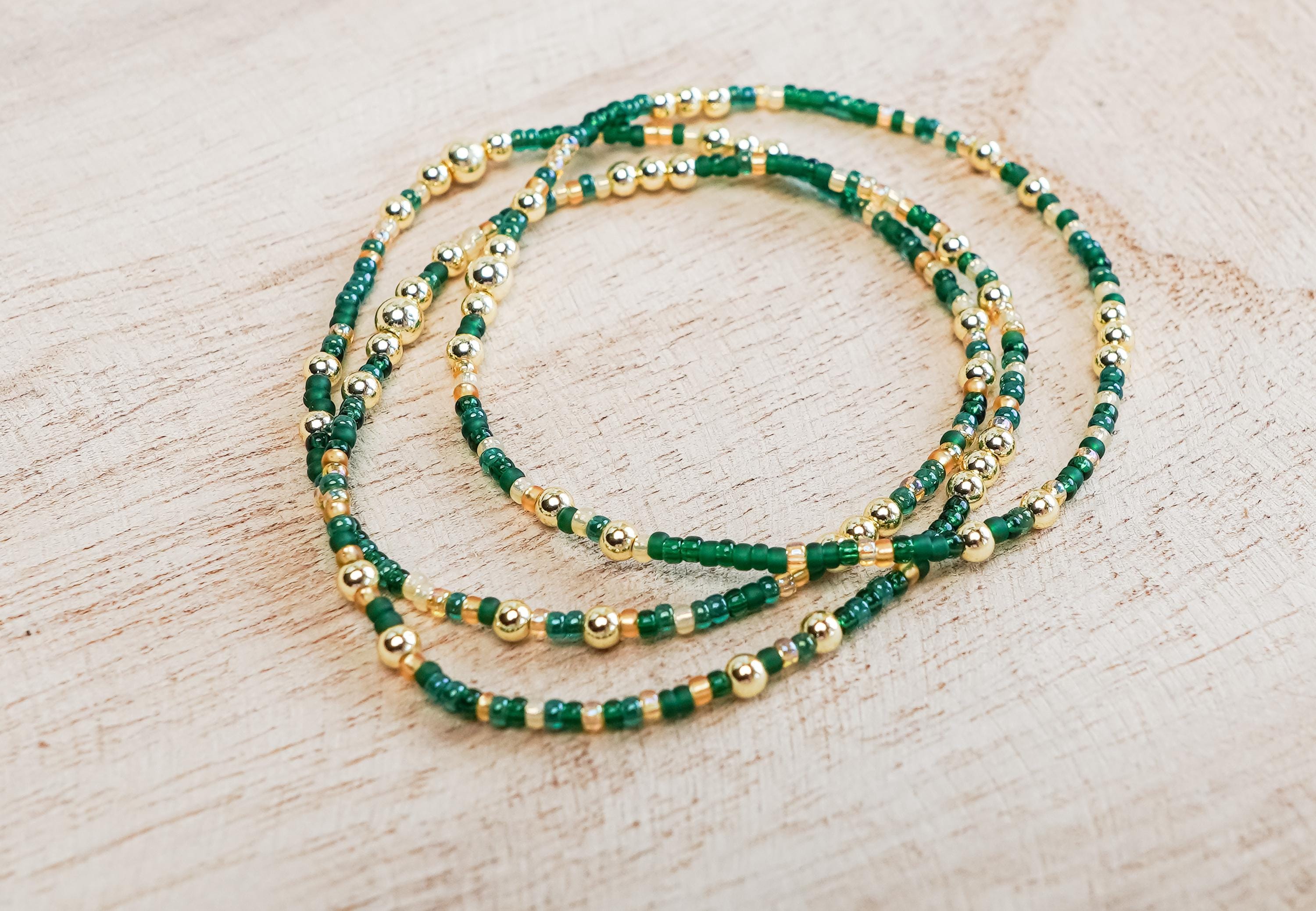 Emerald City Stack - Stretchy Bracelet, Emerald Green, Gold Mix Colors Beads, 18K Gold Beads, Gift For Her, Bead Bracelet,