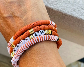 Texas Longhorn Game Day Bracelets, Stack or individually.