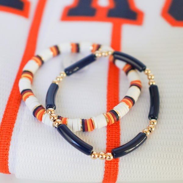 Houston Game Day Mini Bracelet Stack, Astros Color Bracelets, Houston Bracelets, Game Day, Bracelet Stacks, Blue, and White Bracelets,