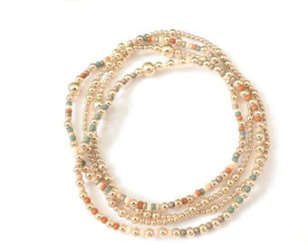 Miyuki Seed Bead Bracelet: 14k Gold Filled Linen Stretchy Bracelet