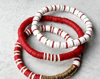 Red White & Gold Heishi Bead Bracelet: Game Day Jewelry