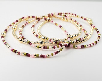 Cherry Blossom Seed Bead Bracelet: 18K Gold-Plated Stretchy Bracelet