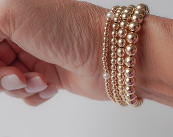 The Josie- Trendy Classic 14K Gold Filled Bead, Gold Ball Beads, 3mm, 4mm, 5mm, 6mm /  Stretch Bracelet Stack, Stack Layering,